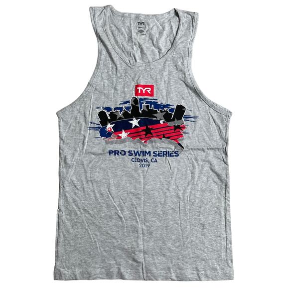 TYR Unisex Pro Swim Series 2019 Clovis CA Tank Tee - Grey - Size Small - Picture 1 of 7